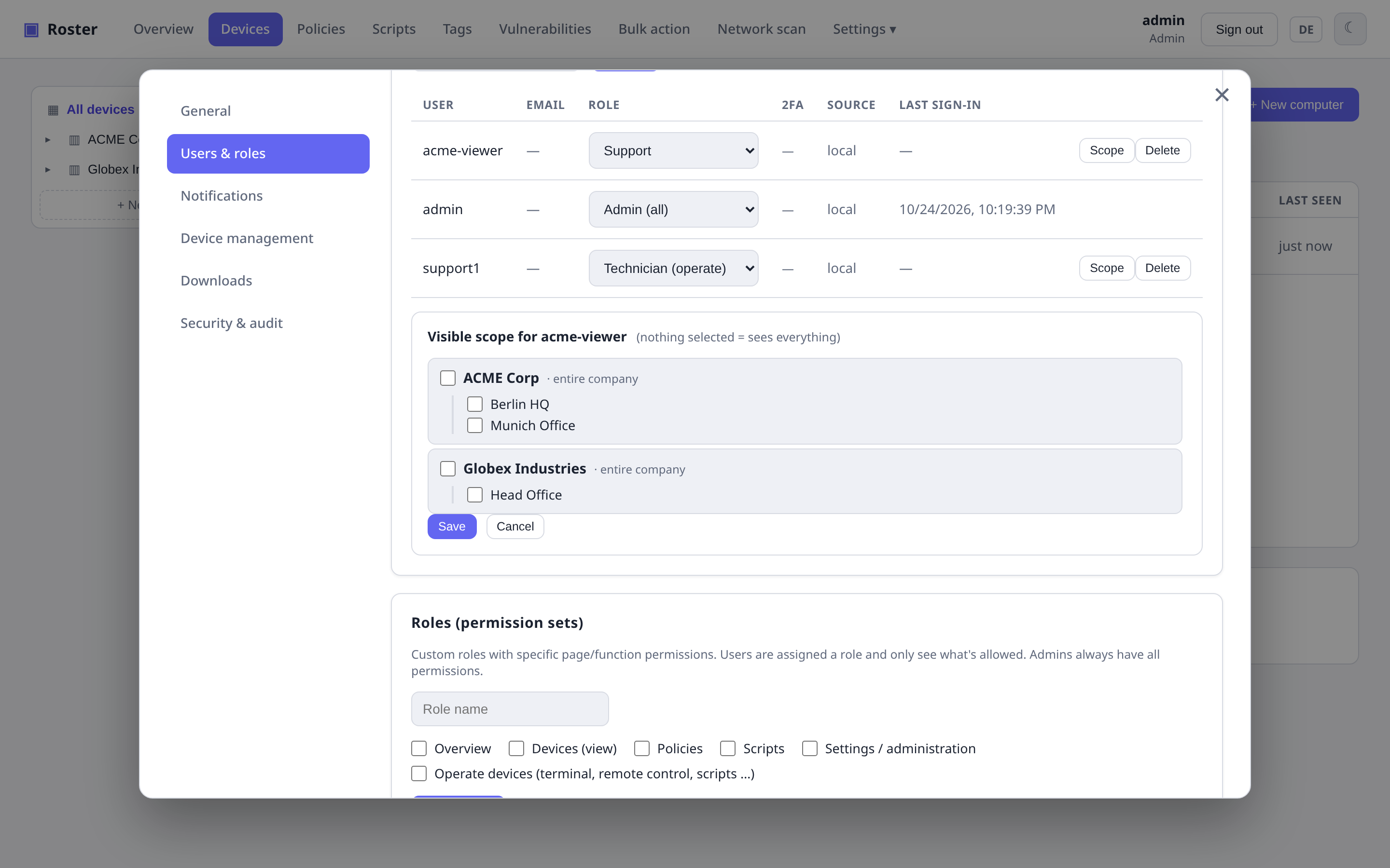 Roles and data scope