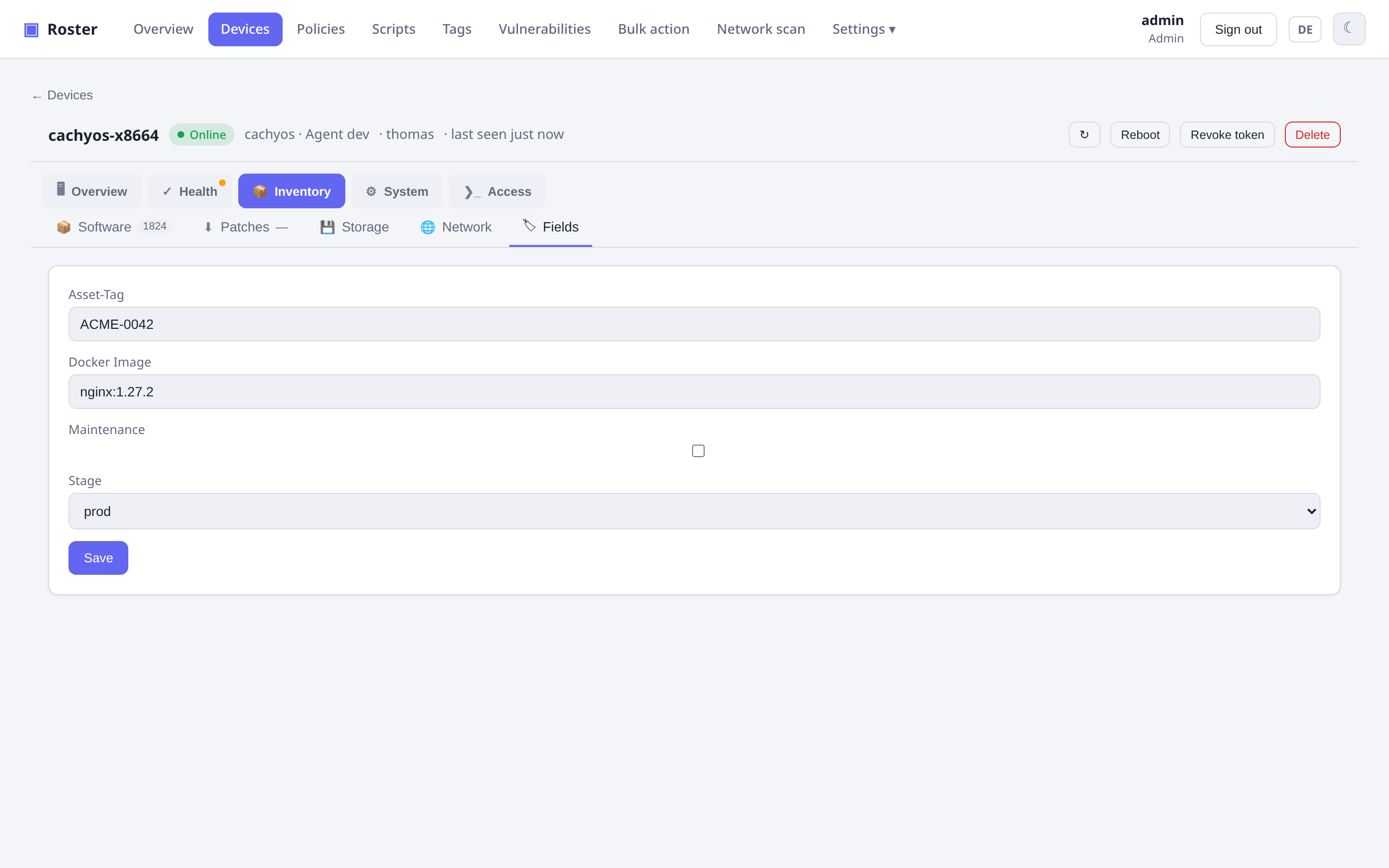 Custom fields on a device